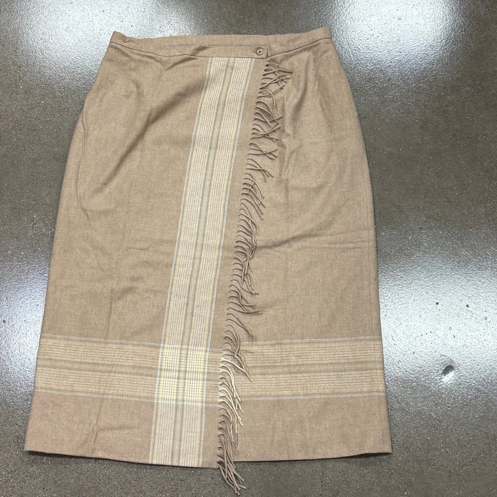 Vintage 60s 70s Pendleton 100% Virgin Wool Fringe Wrap Skirt Tan Beige